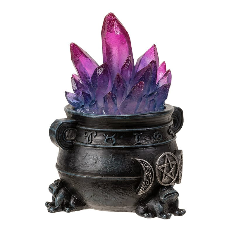 Triple Moon Cauldron with LED Purple Crystals – Light Up Witchy Decor