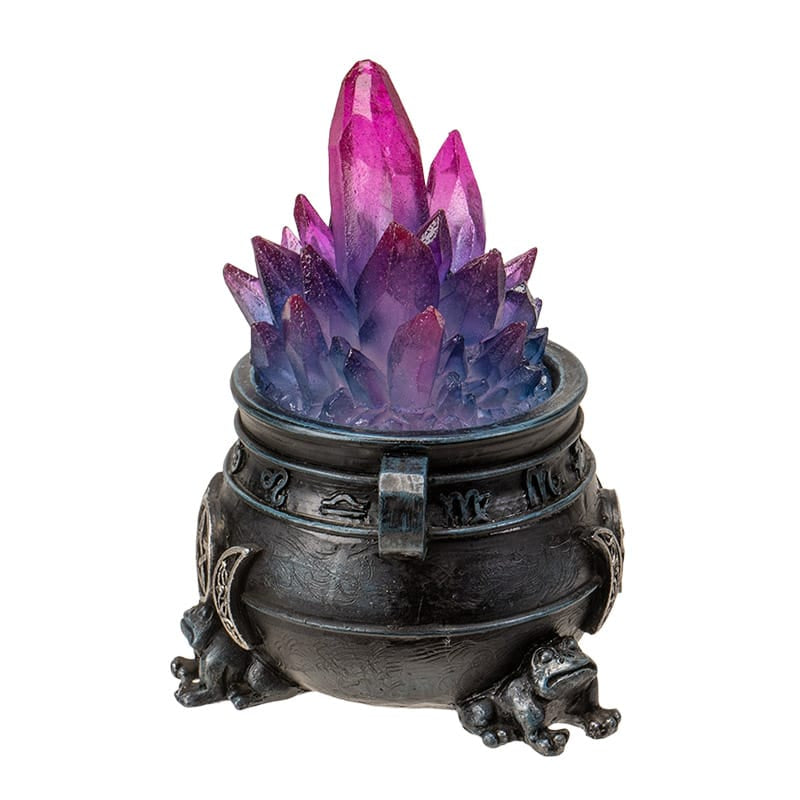 Triple Moon Cauldron with LED Purple Crystals – Light Up Witchy Decor