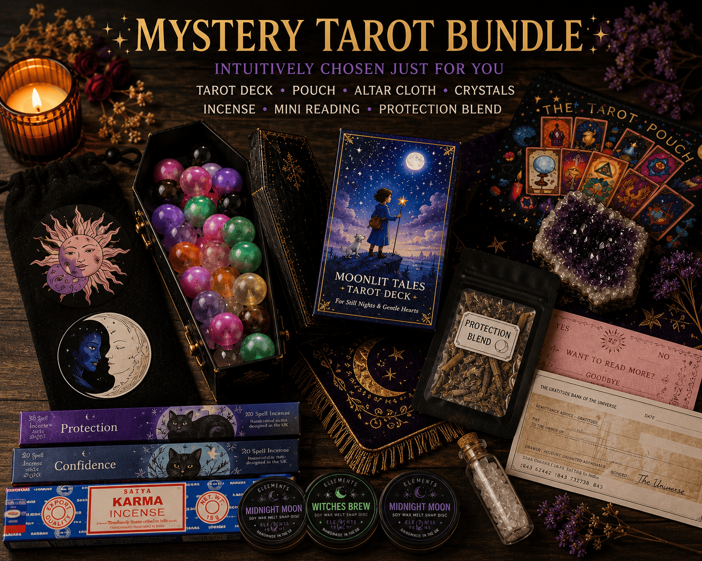 Mystery Tarot Bundle Kit – Intuitively Chosen Tarot & Spiritual Gifts
