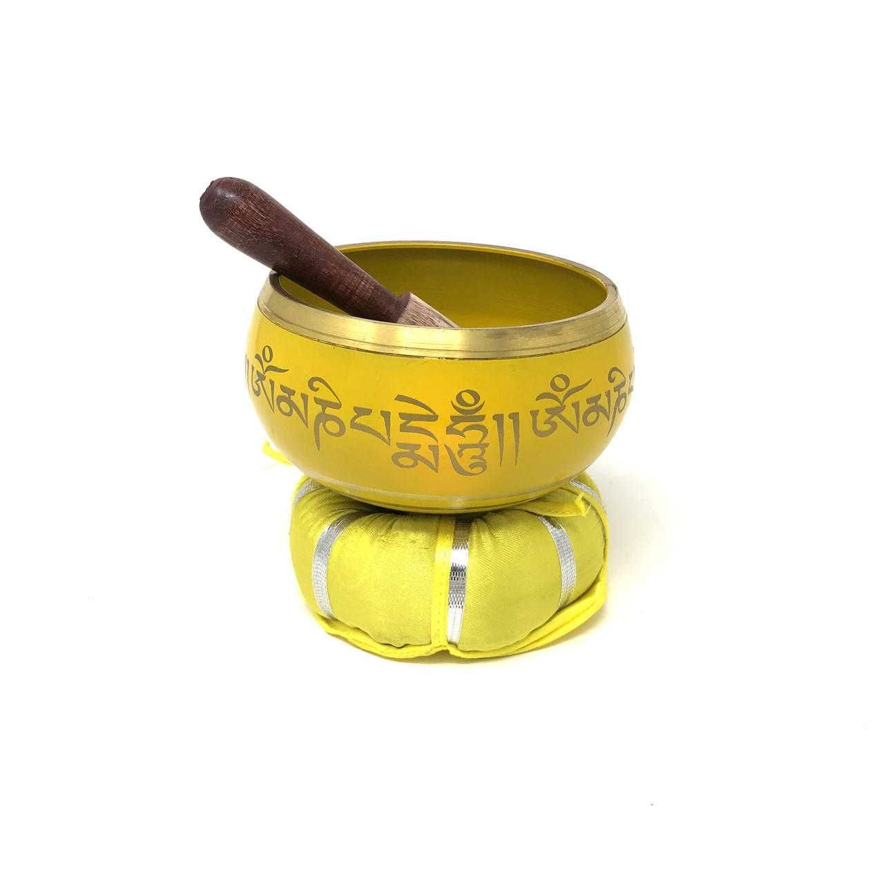 Tibetan Singing Bowl OM MANI (Yellow) - Authentic Occult and Witchcraft Supply Image
