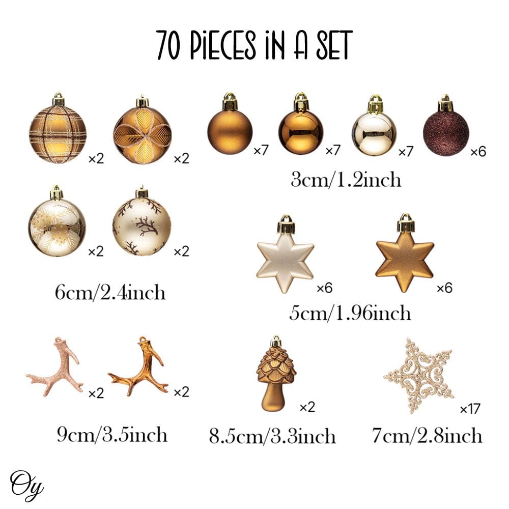 70-Pc Vintage Woodland Ornament Set | Brown & Beige Baubles - Authentic Occult and Witchcraft Supply Image