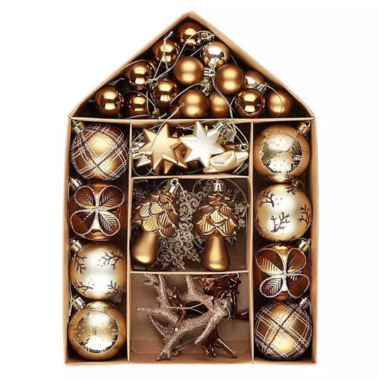 70-Pc Vintage Woodland Ornament Set | Brown & Beige Baubles