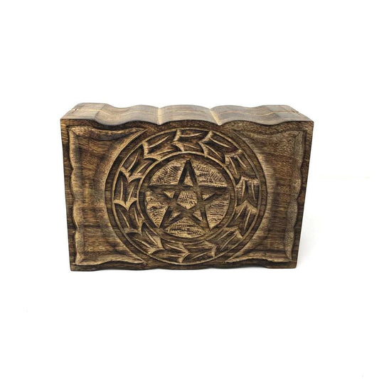 Pentacle Wooden Tarot & Ritual Storage Box – 6" x 9"