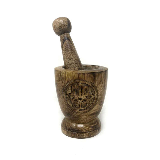 Wooden Hamsa Mortar & Pestle – 3" x 5" – Herb & Ritual Grinding Tool