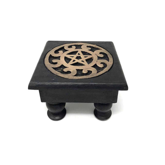 Mini Wooden Pentacle Altar Table – Black – Approx. 6" x 6" x 3"