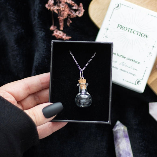 Black Obsidian Protection Chip Potion Bottle Necklace - Mystic Treasures