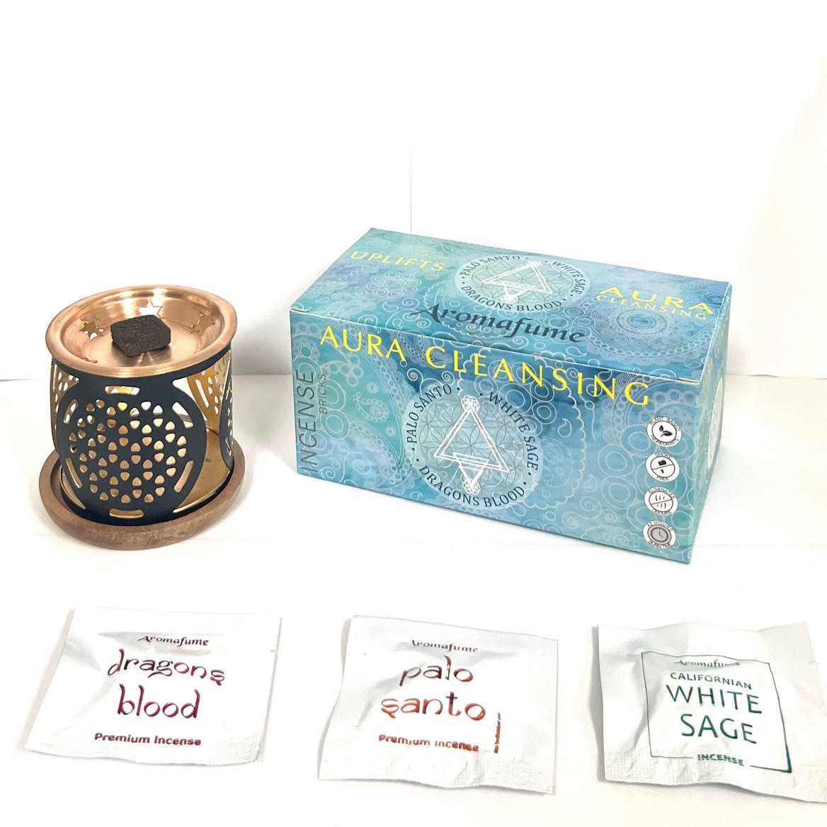 Aromafume Aura Cleansing Kit with Brass Burner & Incense Bricks