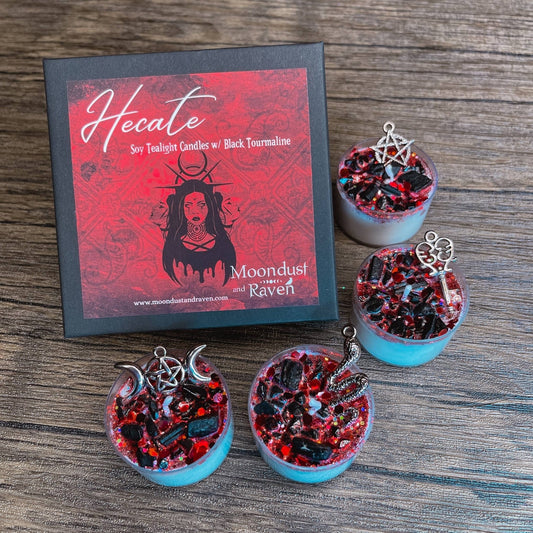 Hecate Tealight Crystal Candles, Ritual Candles Hecate Tealight Crystal Candles, Ritual Candles
