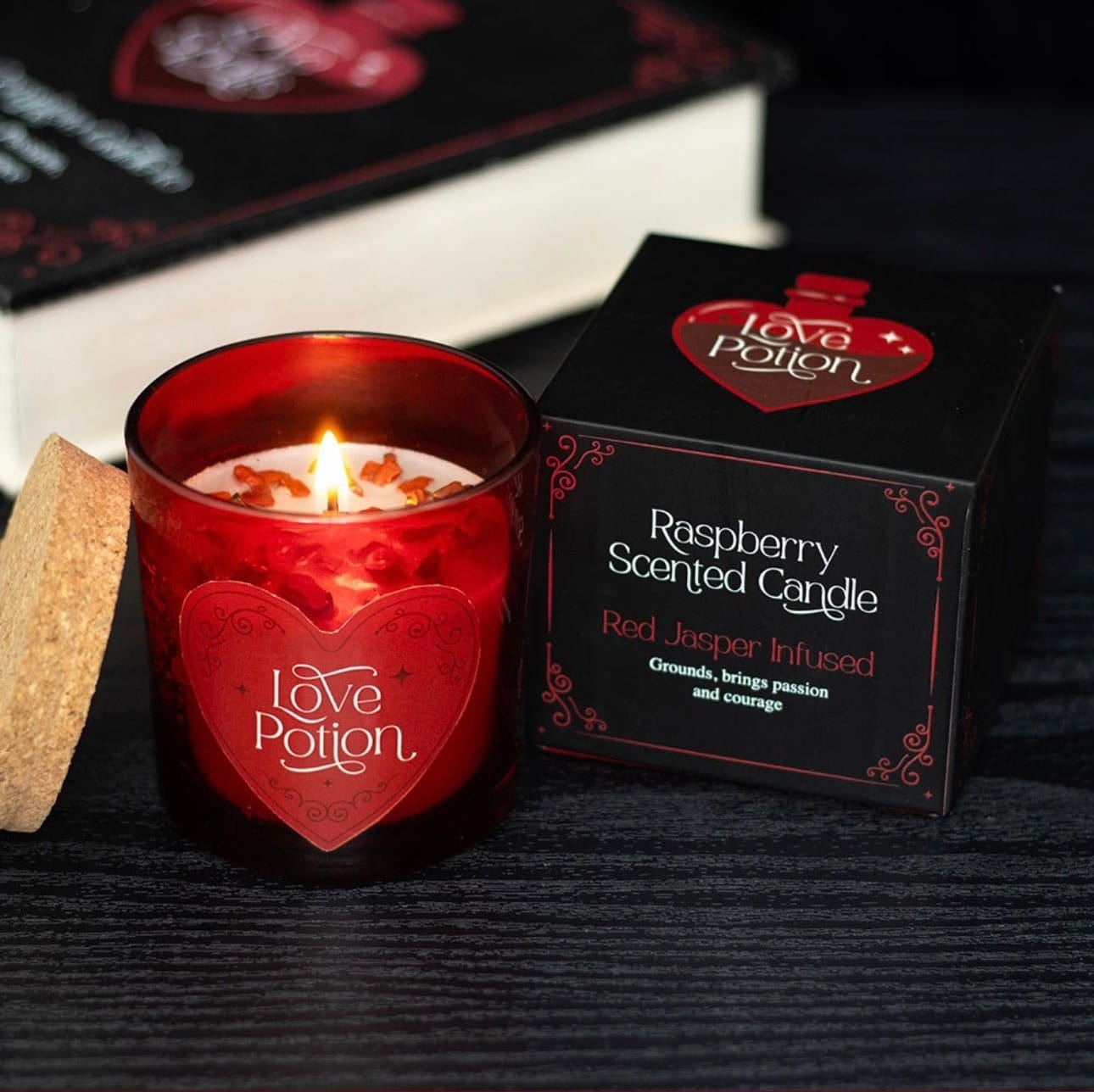 Love Potion Raspberry Crystal Chip Candle - Authentic Occult and Witchcraft Supply Image