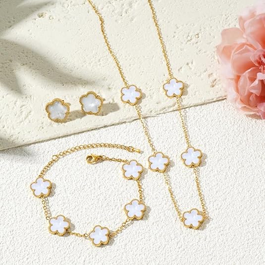 White Clover Jewelry Set | Gold Plated Stainless Steel