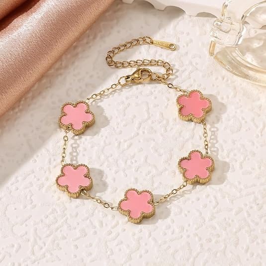 Pink Clover Jewelry Set | Gold Plated Stainless Steel