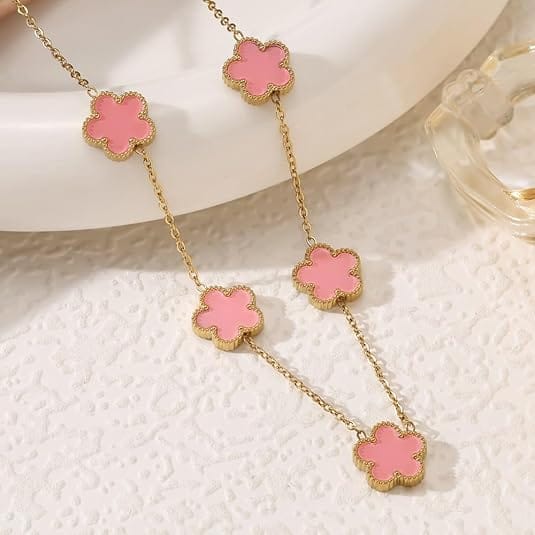 Pink Clover Jewelry Set | Gold Plated Stainless Steel