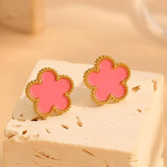Pink Clover Jewelry Set | Gold Plated Stainless Steel