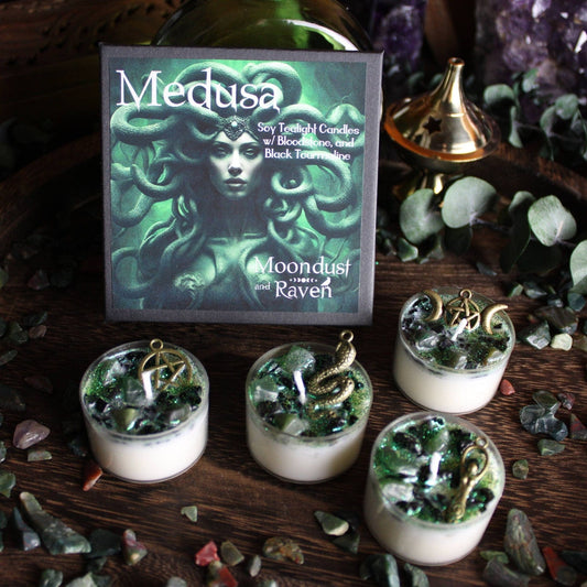 Medusa Tealight Crystal Candles, Ritual Candles Medusa Tealight Crystal Candles, Ritual Candles