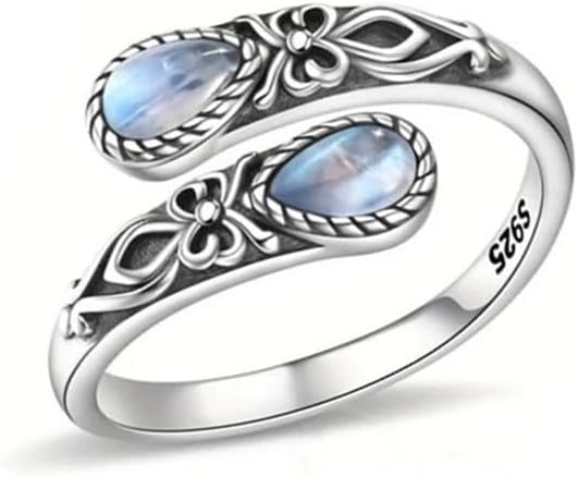 Moonstone Spoon Ring | 925 Silver Adjustable Vintage