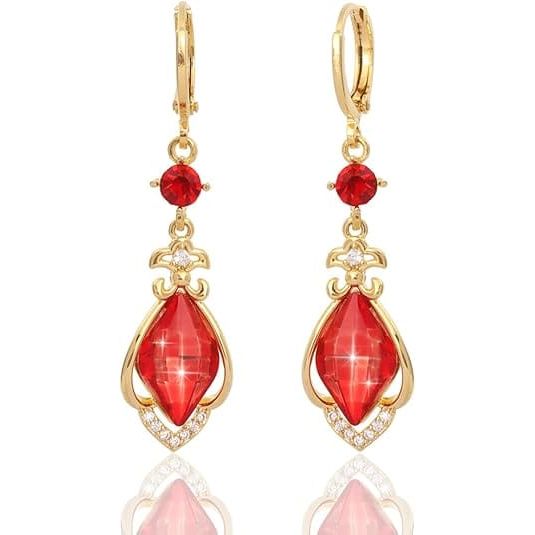 Ruby Dangle Chandelier Earrings | 18K Gold Plated CZ - Authentic Occult and Witchcraft Supply Image