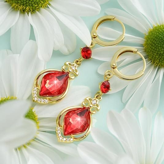 Ruby Dangle Chandelier Earrings | 18K Gold Plated CZ - Authentic Occult and Witchcraft Supply Image