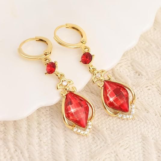 Ruby Dangle Chandelier Earrings | 18K Gold Plated CZ - Authentic Occult and Witchcraft Supply Image