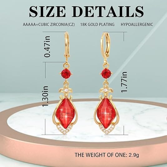 Ruby Dangle Chandelier Earrings | 18K Gold Plated CZ - Authentic Occult and Witchcraft Supply Image